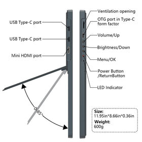 Thrygo portable monitor adjustable stand for comfortable viewing angles.