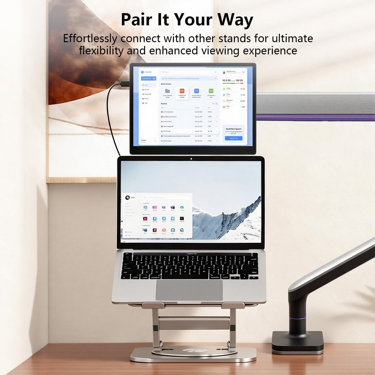 Thrygo portable monitor travel setup with laptop for productivity.
