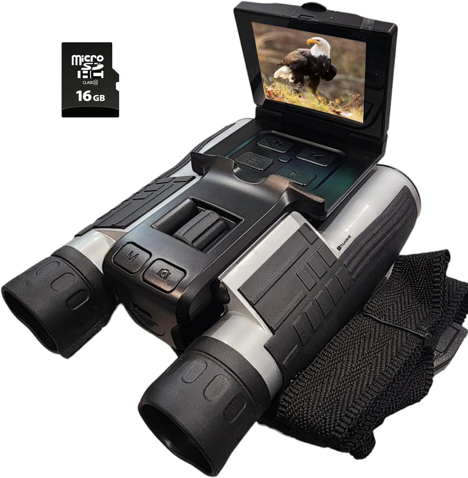 Thunderb digital binoculars with camera and 12x32 zoom for versatile observation.
