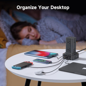 ThunderGo extension cord 6.6 ft keeps outlets reachable on a tidy desk.