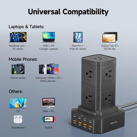 ThunderGo nine AC outlets power PC, monitor, printer, and more with ease.