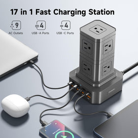 ThunderGo charging station vertical layout saves space and keeps cords organized.