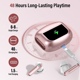 Thunelec earbuds beside a credit card to show compact scale and portability