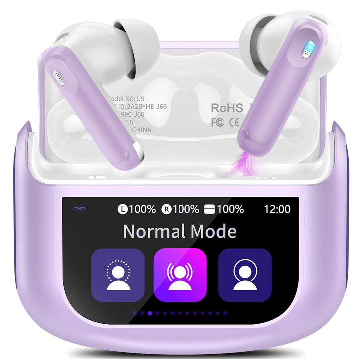 Thunelec charging case front with color display showing easy control and quick access