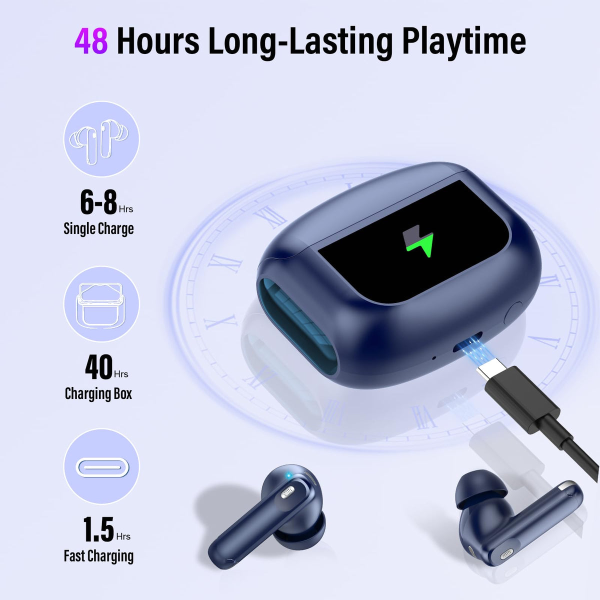 Thunelec earbuds beside a coin for scale, conveys compact travel size