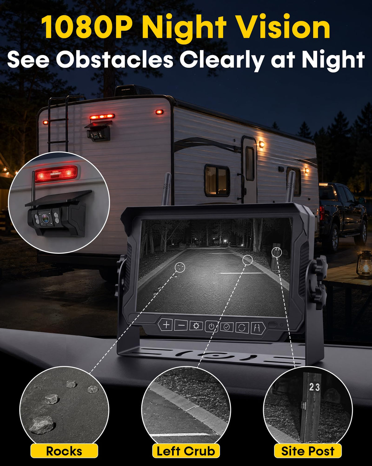 Thybro 20 lb magnet provides steady rear view on rough roads.