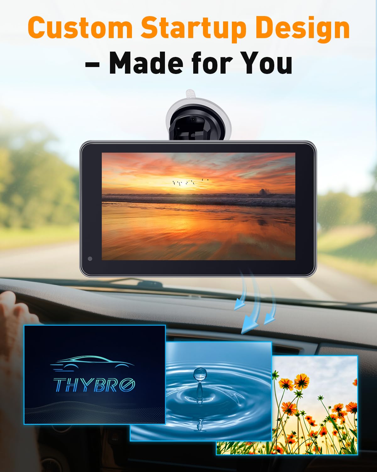 Thybro lifestyle shot of driver using voice control for hands-free safety benefits