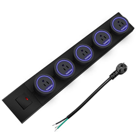 TIANDIGP front-mounted track showcasing five outlets and tidy cable management