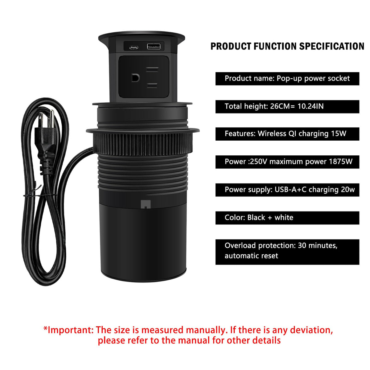 TIANDIGP pop up outlet USB-C PD20W port for fast charging devices
