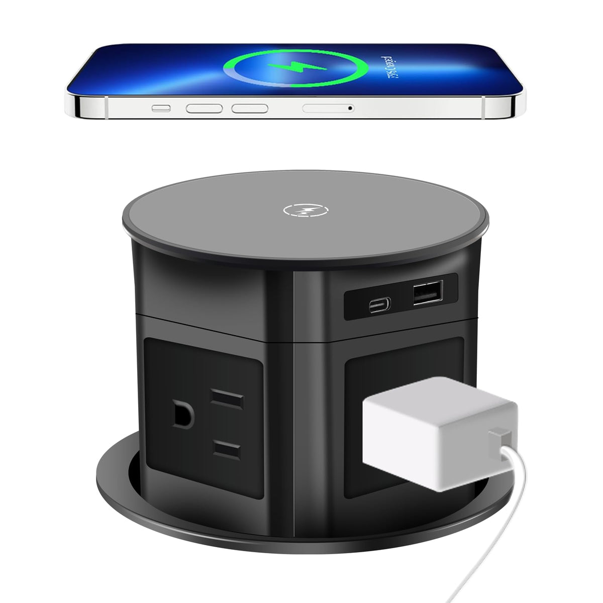 TIANDIGP pop up outlet with wireless charger on top for clutter-free charging