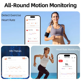 TIAZUUX app heart rate screen displaying trends and stats