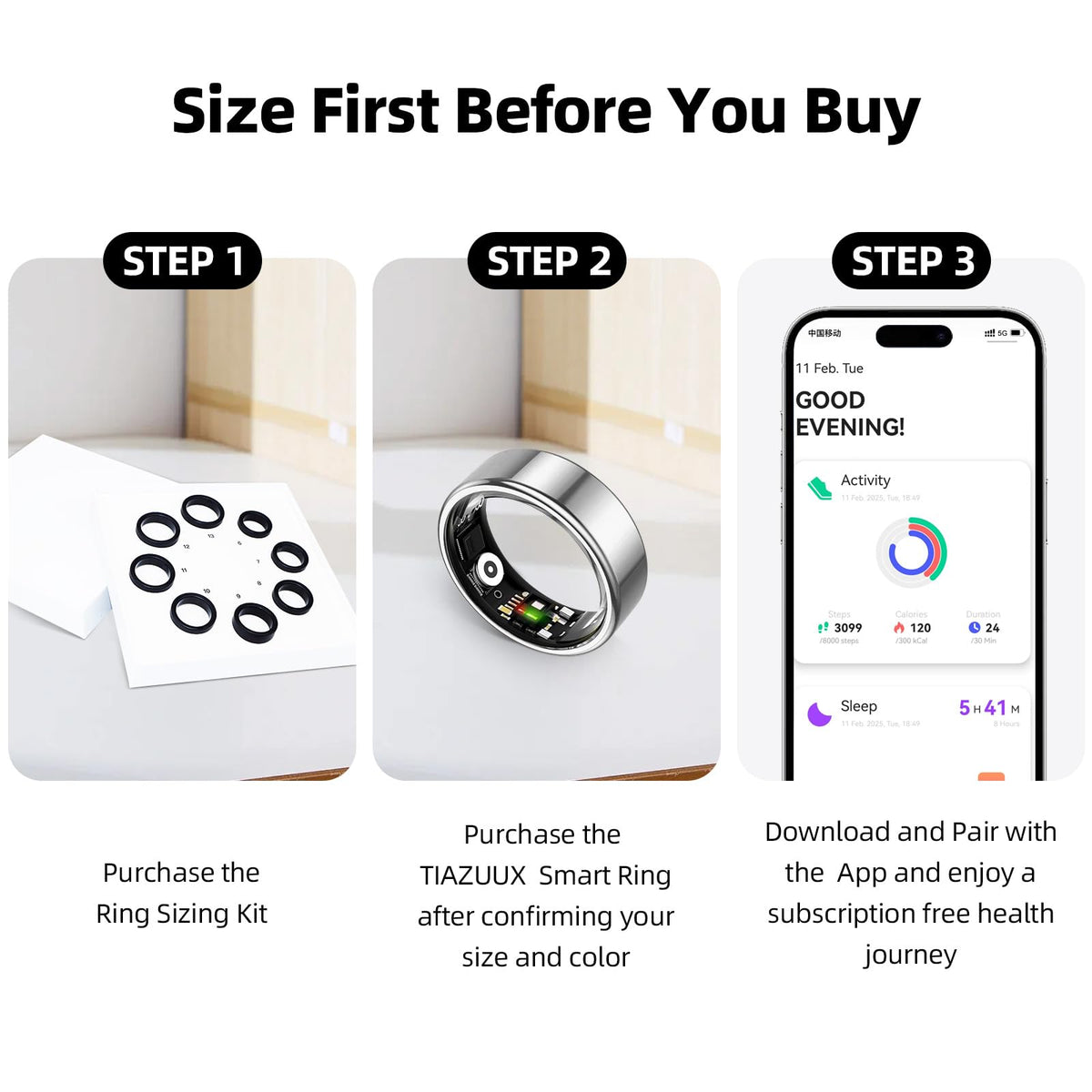 TIAZUUX ring used while running showing sports mode activity tracking