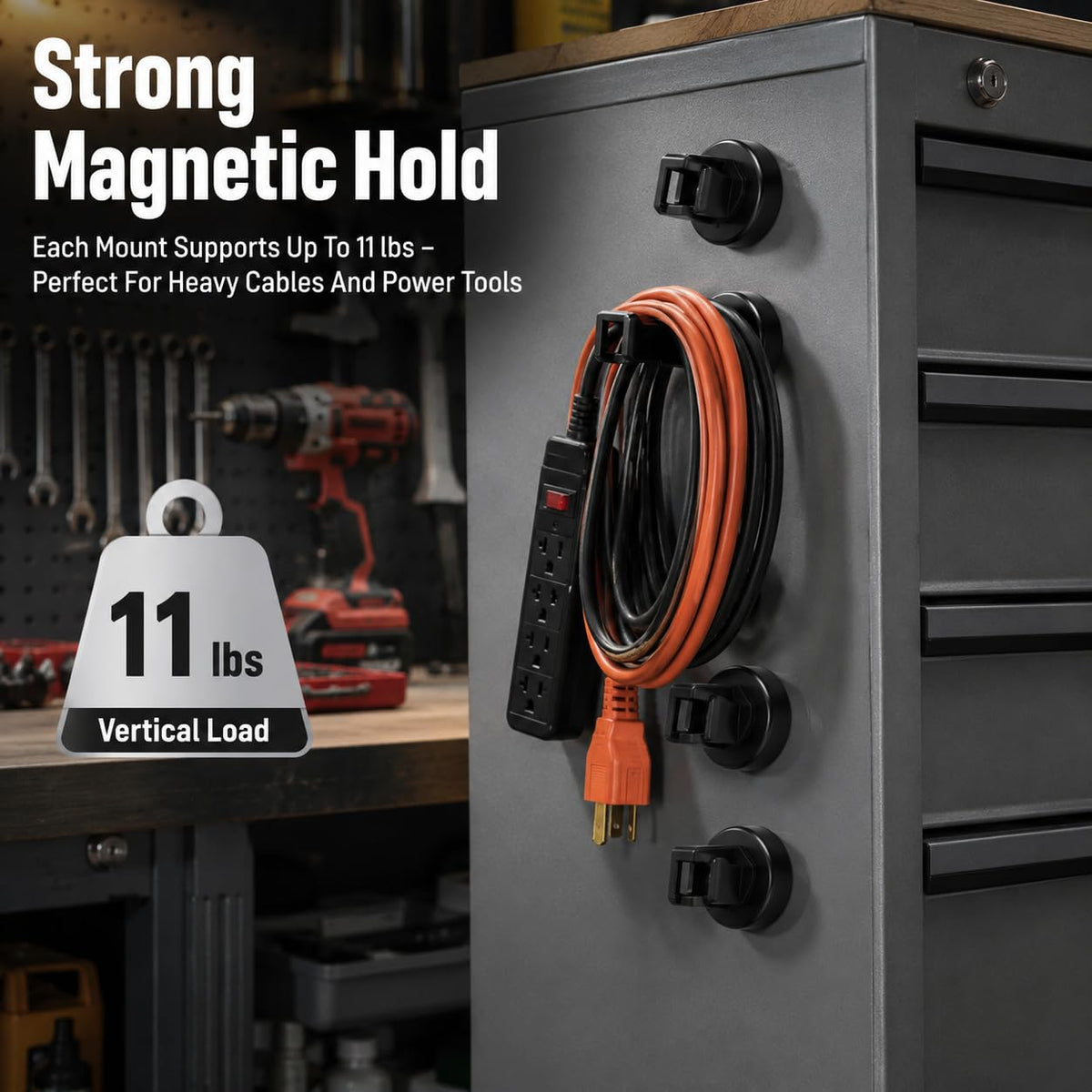 Tideme cable management under the desk keeps cords neat and accessible.