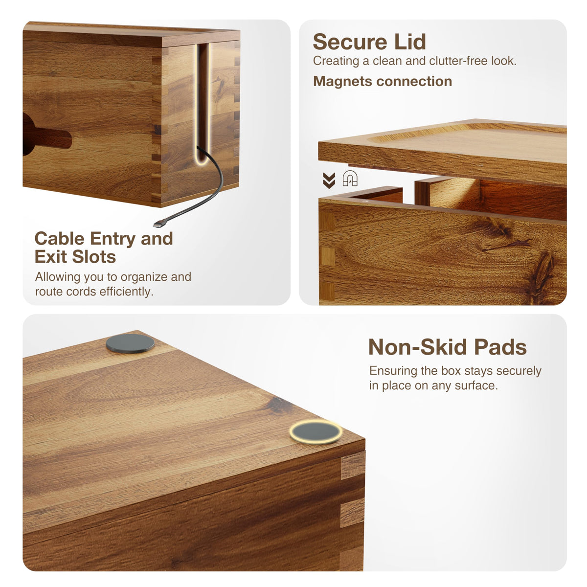 Tidita Acacia large cable box magnetic lid keeps cords safely stored and out of reach