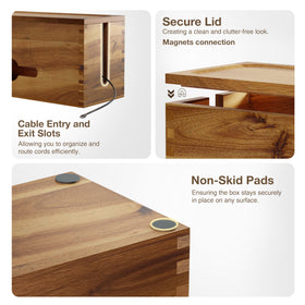 Tidita Acacia large cable box magnetic lid keeps cords safely stored and out of reach