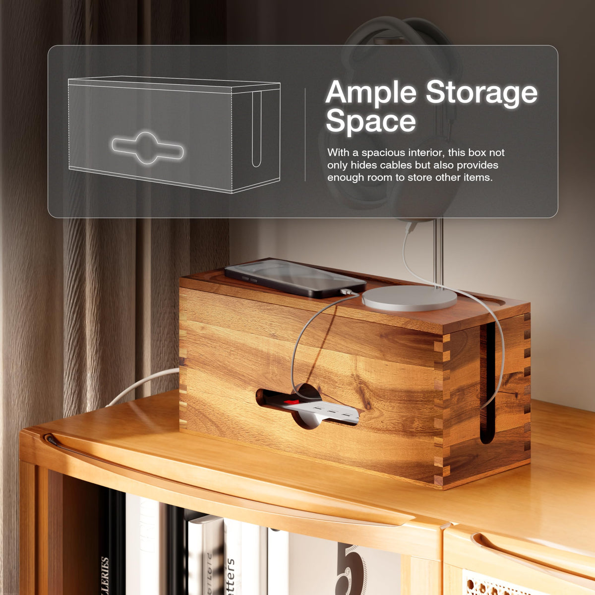 Tidita Acacia large cable box office desk hides chargers and cords
