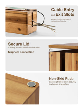 Tidita Acacia Wood Cable Box magnetic lid for easy access and safe storage.