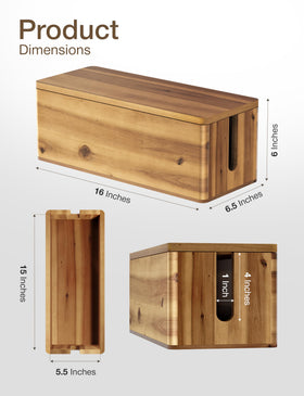 Tidita Acacia Wood Cable Box side-entry slots simplify routing and reduce clutter.