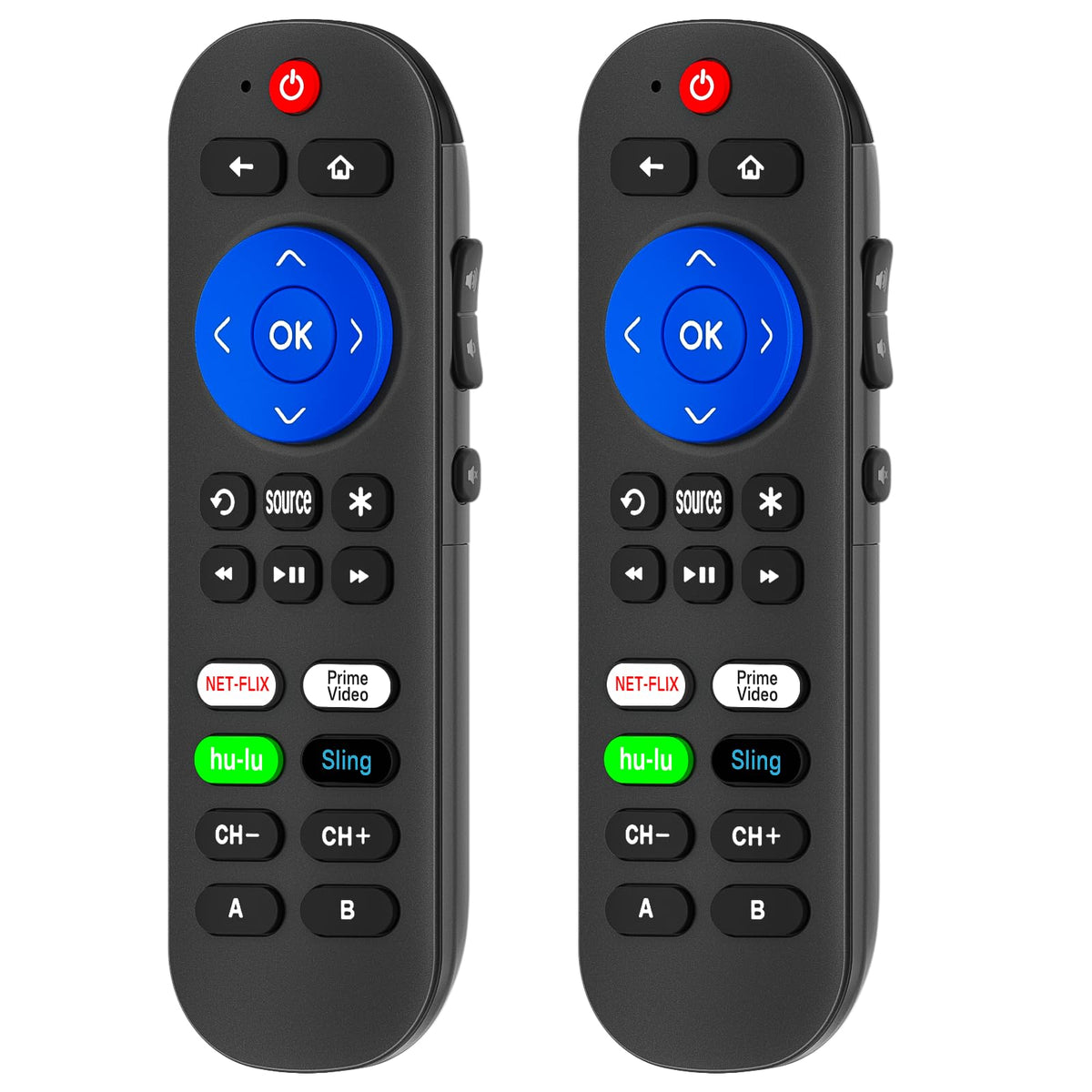 tiebutie Roku Ultra remote front view with ergonomic grip and layout