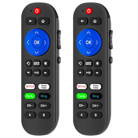 tiebutie Roku Ultra remote front view with ergonomic grip and layout