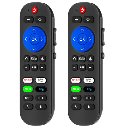 tiebutie Roku Ultra remote front view with ergonomic grip and layout