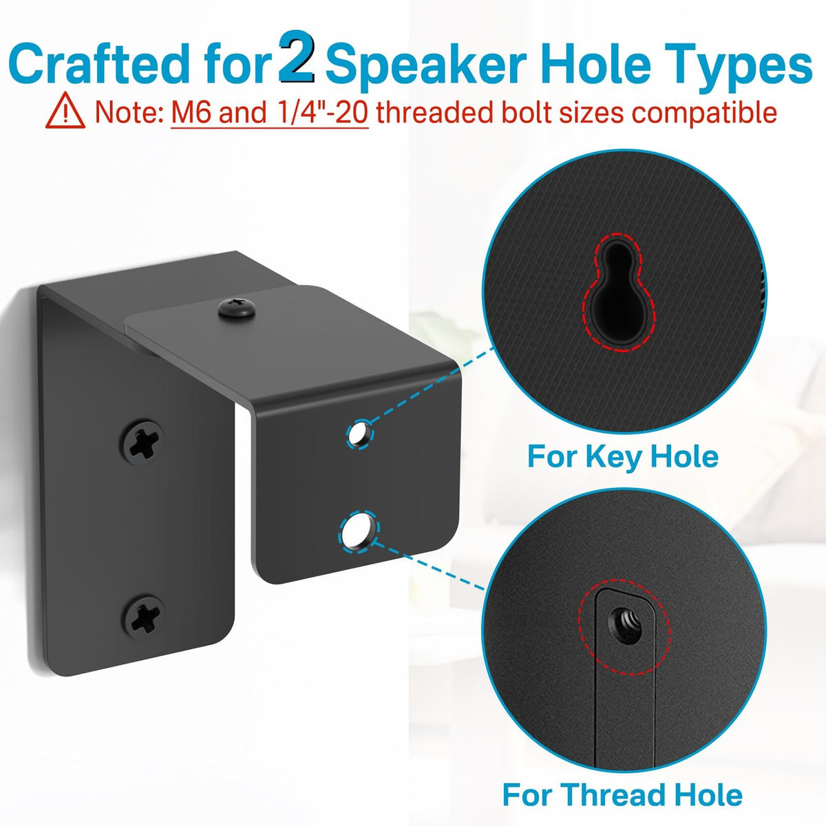 tiebutie wall mount bracket close detail fits M6 or 1/4"-20 thread for secure hold