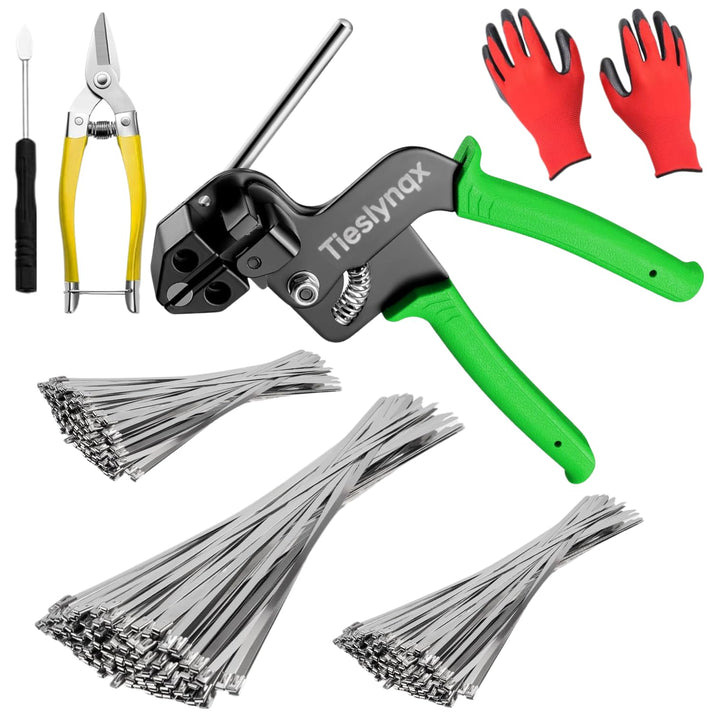 TiesLynqx kit front layout showing tool and 3 tie sizes for durable installs