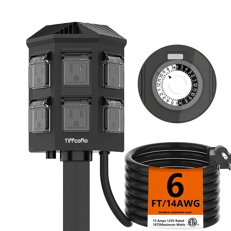 TiFFCOFiO outdoor power strip timer powers lights on schedule for convenience