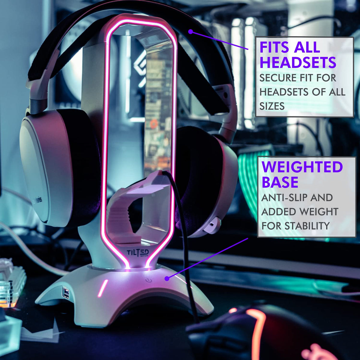 Tilted Nation weighted base and non-slip pads for stable headset storage
