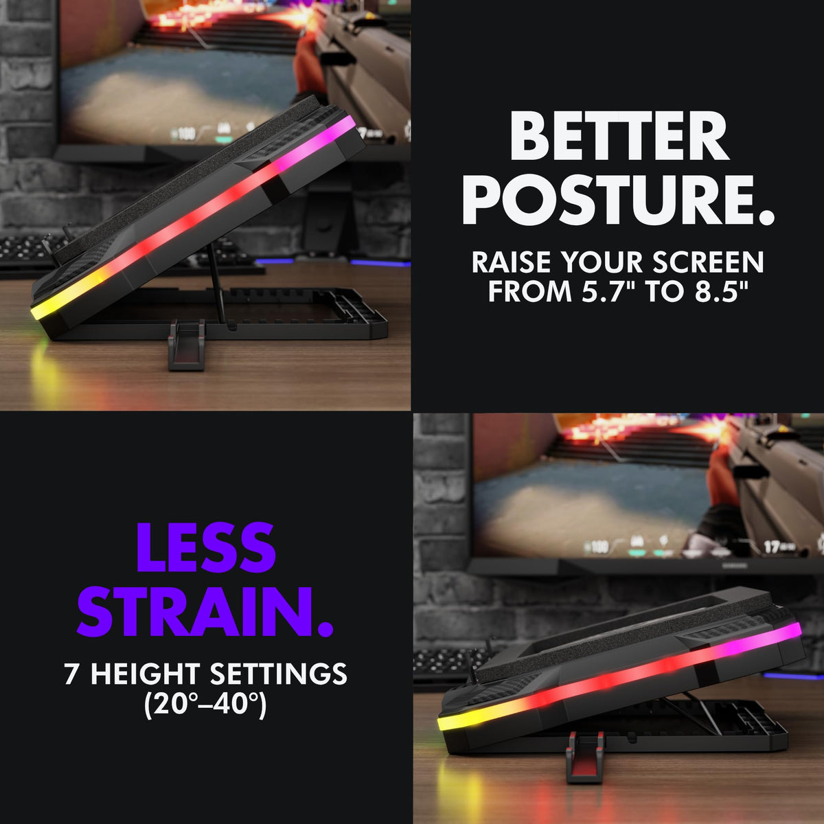 Tilted Nation cooling pad RGB lighting with 10 modes to customize ambiance.