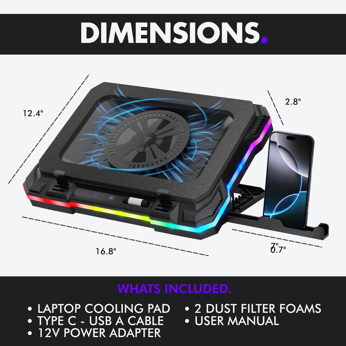 Tilted Nation cooling pad USB-C port close-up highlights fast connections.