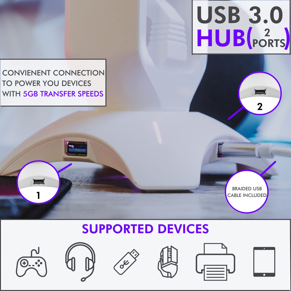 Tilted Nation mouse bungee detail holding cable to reduce drag during play
