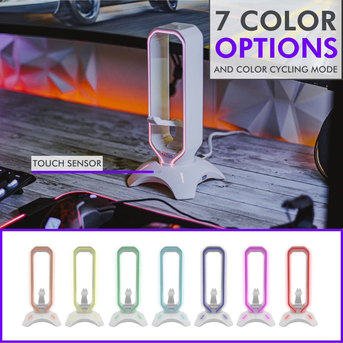 Tilted Nation USB hub showing two ports and tidy cable management benefit