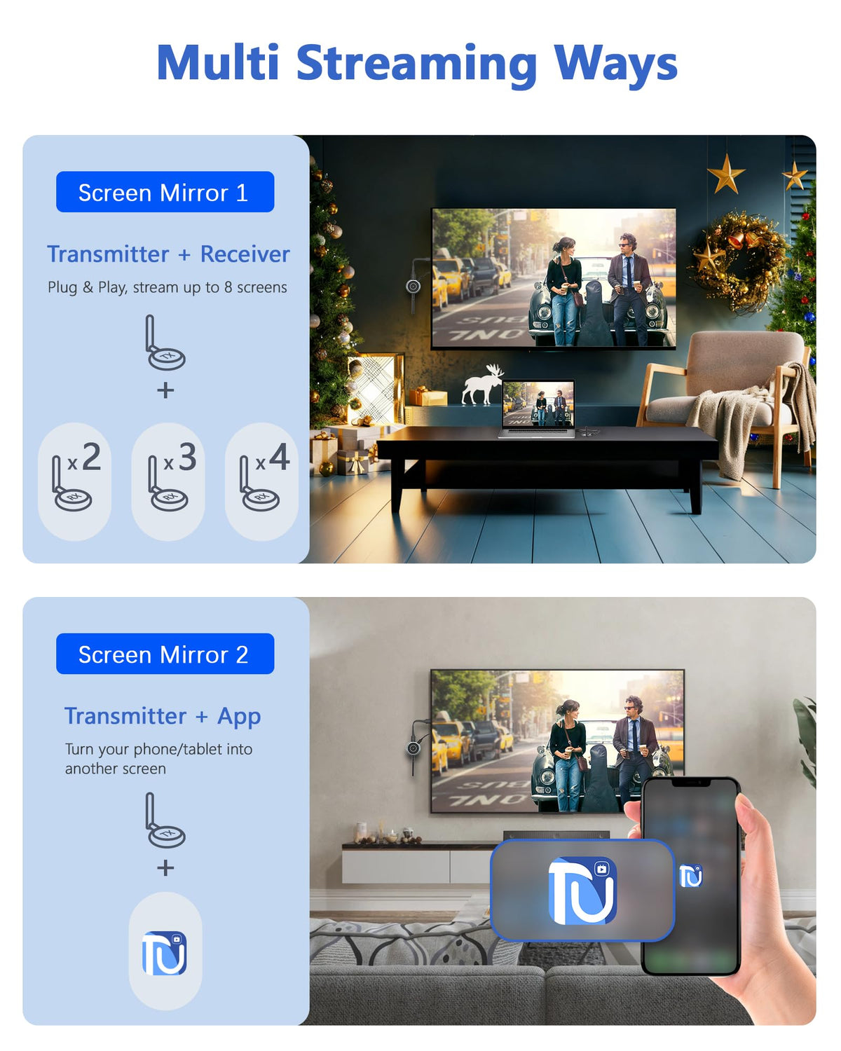 TIMBOOTECH app control image illustrating mobile devices as wireless monitors