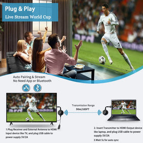 TIMBOOTECH wireless HDMI receiver connected to a TV delivering smooth playback.