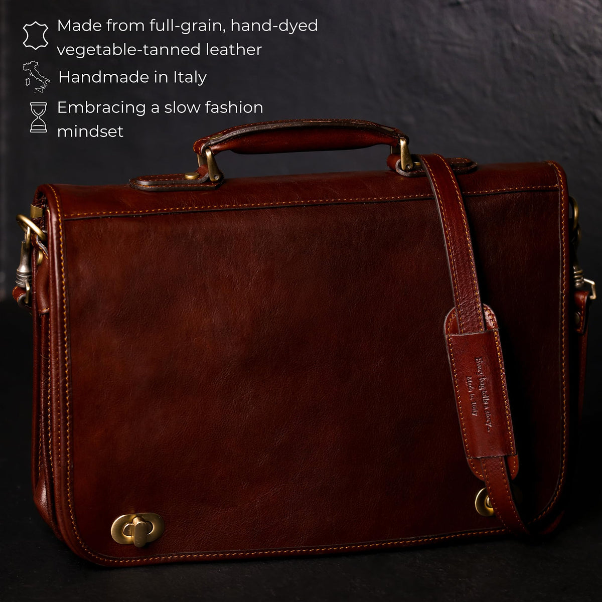 Time Resistance briefcase external zip pocket provides quick access to keys and small items.