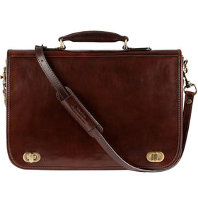 Time Resistance briefcase front view showcases premium Italian full-grain leather for a professional look.