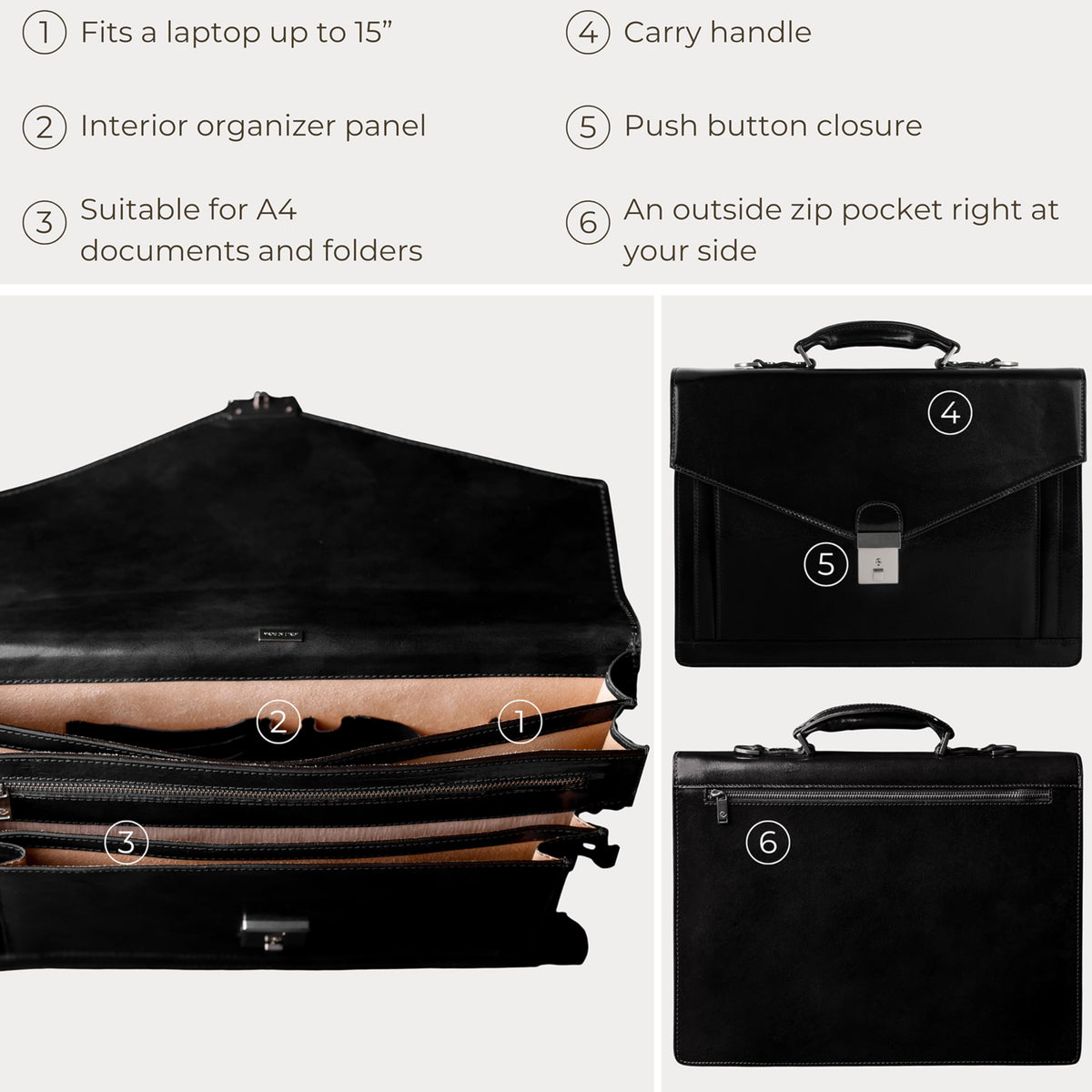 Time Resistance full-grain cowhide leather showing natural variations.