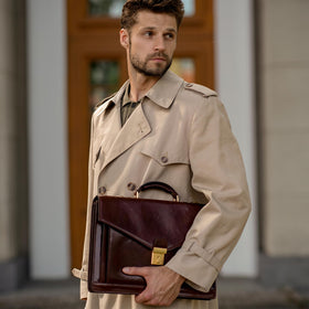 Time Resistance briefcase Italian craftsmanship highlights durable construction for daily business use.
