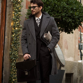 Time Resistance briefcase Italian handmade close-up reveals natural patina.