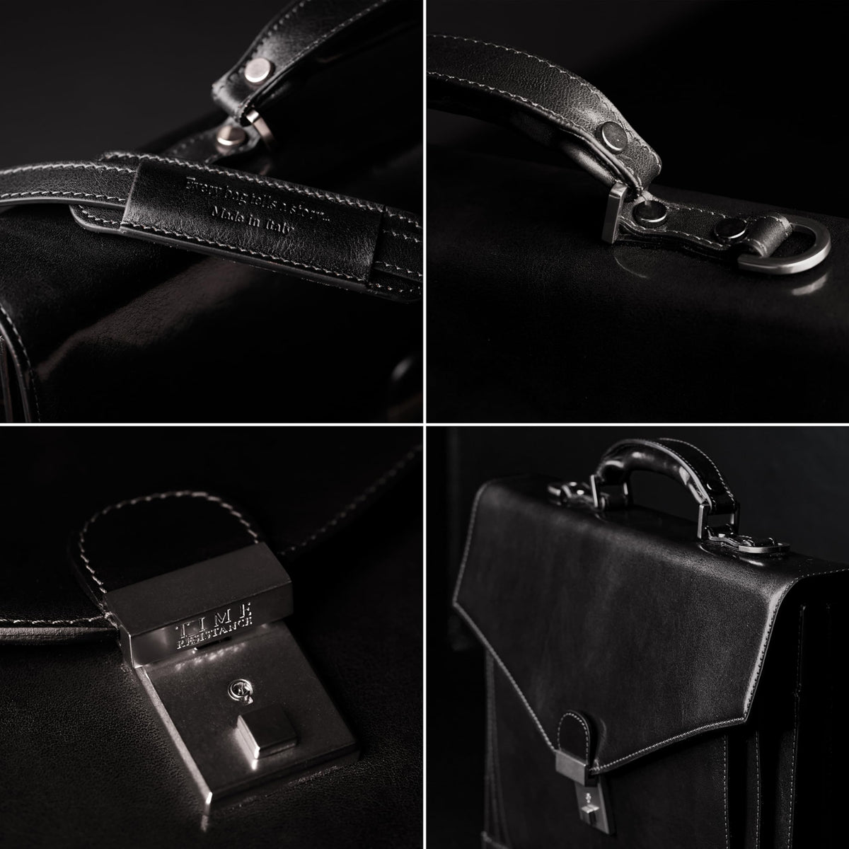 Time Resistance briefcase padded shoulder strap with adjustable comfort.