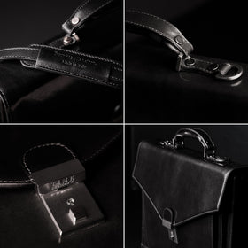 Time Resistance briefcase padded shoulder strap with adjustable comfort.