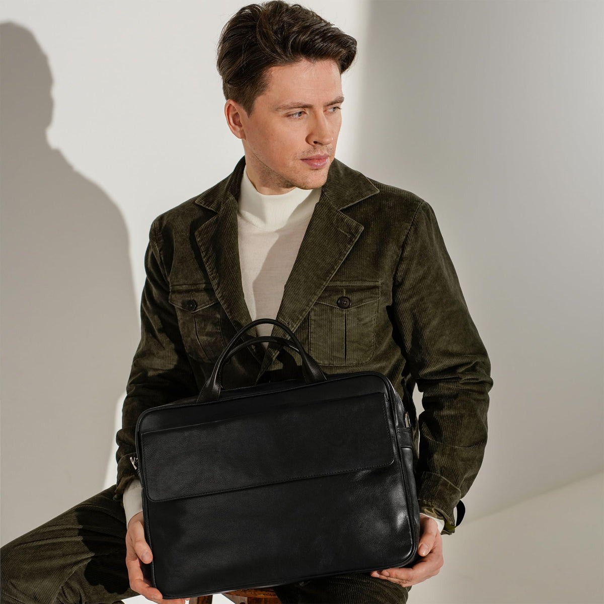 Time Resistance briefcase side profile highlighting compact yet spacious design for daily use