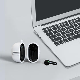 Timekettle case charging port cutout showing accessible charging and LED visibility benefit