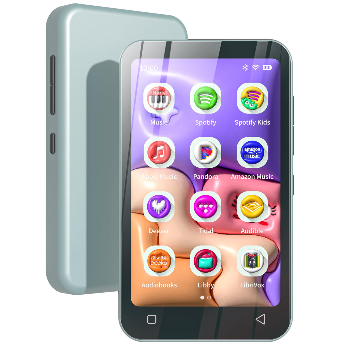 TIMMKOO 80GB kids MP3 player with Bluetooth in teal, sturdy design for daily use.