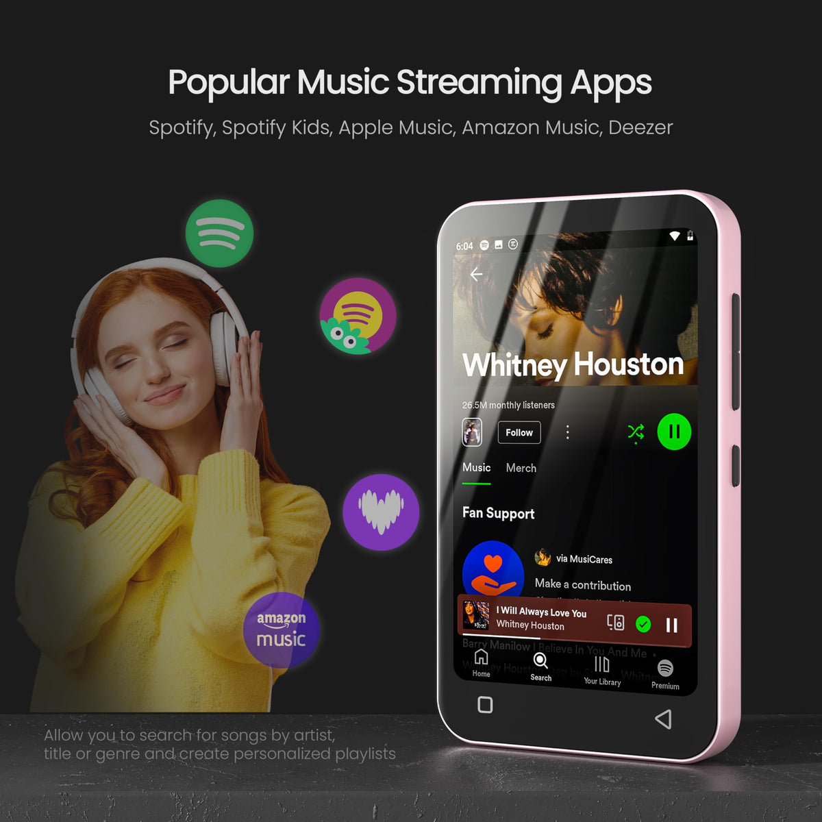 TIMMKOO preinstalled Spotify and Audible for instant kid-friendly entertainment.