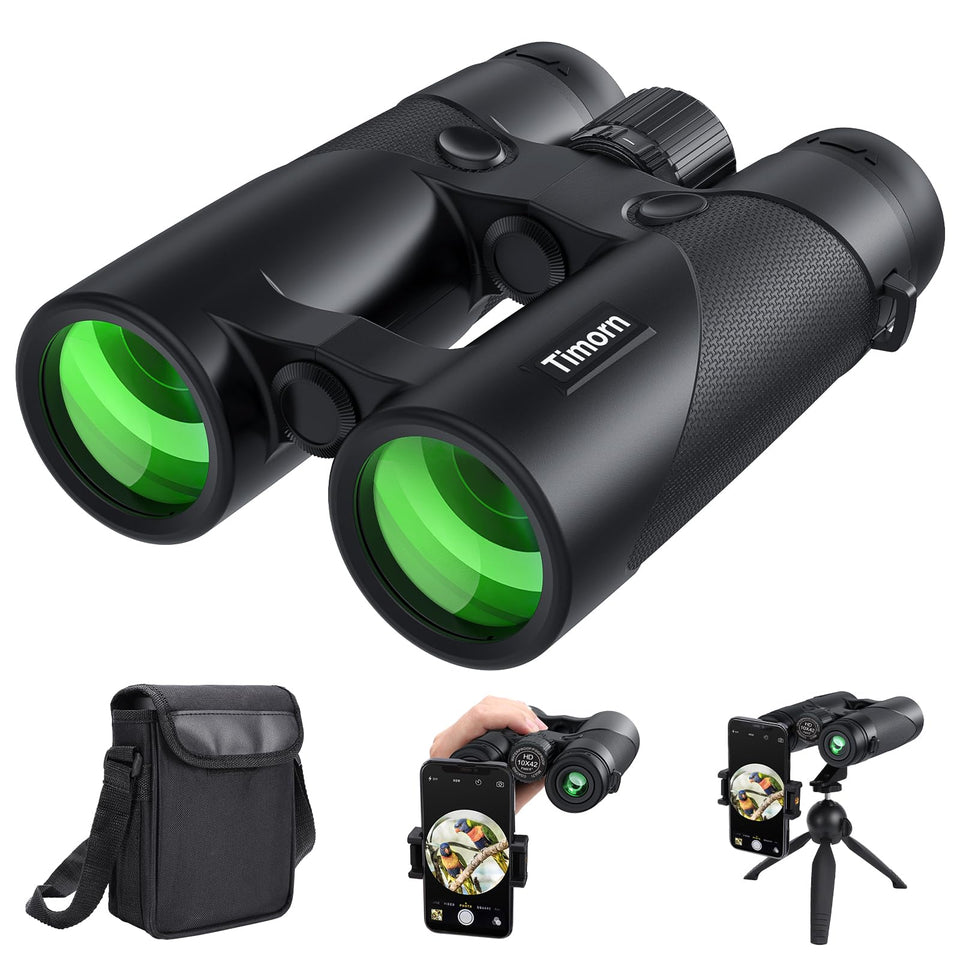 Timorn 10x42 binoculars front view for bright distant scenery