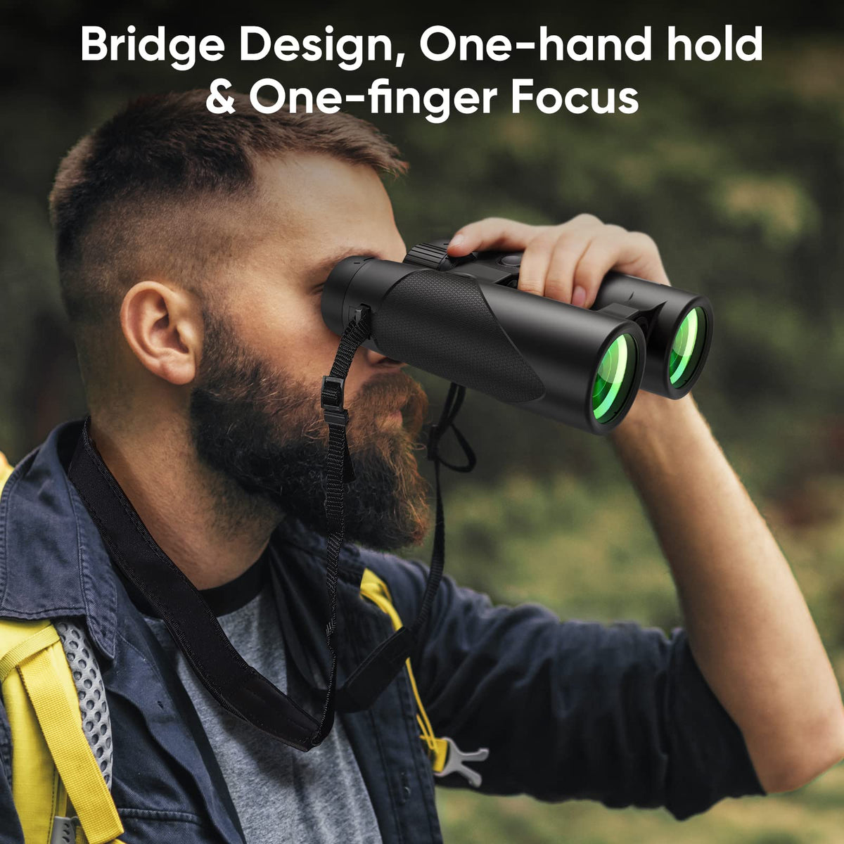 Timorn HD 8x42 ergonomic design enables quick one-finger focusing.