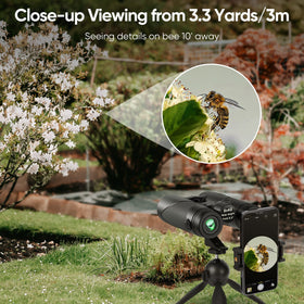 Timorn HD 8x42 phone adapter enables steady phone photography.