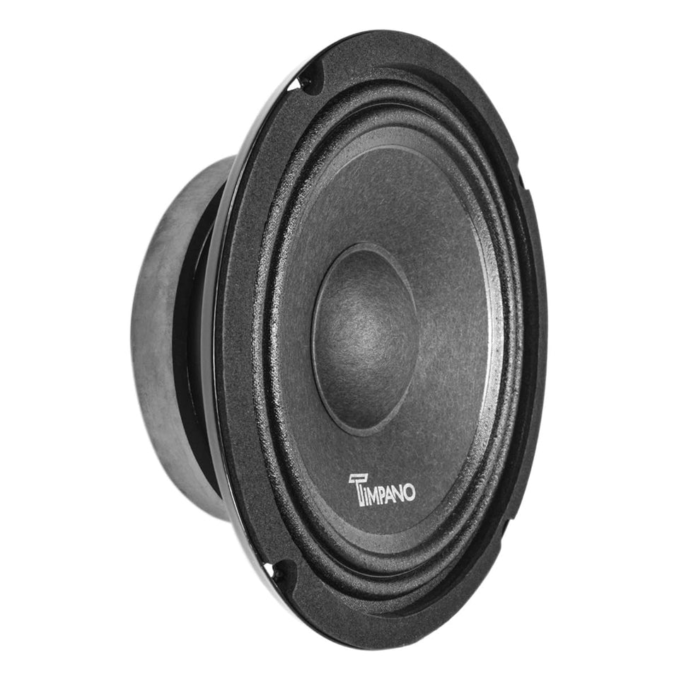 Timpano front view of speaker showing grille and mounting holes, clear audio upgrade